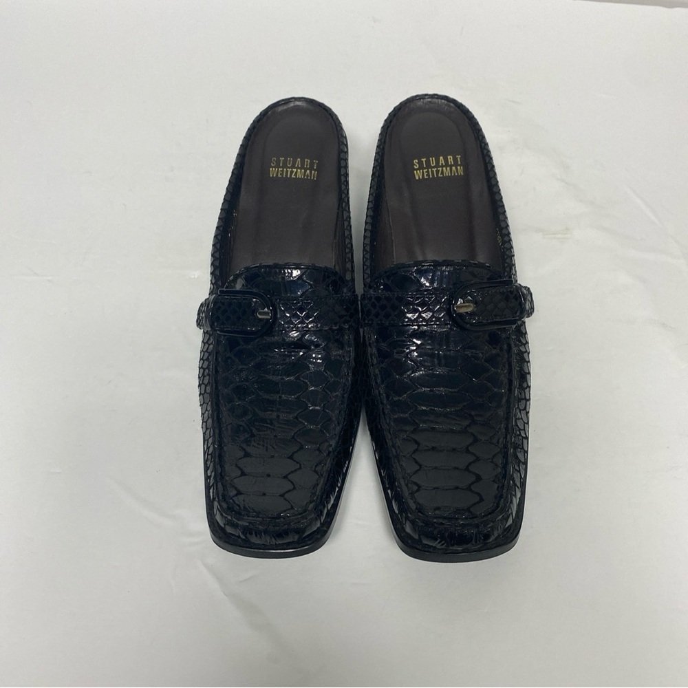 Stuart Weitzman Black Croc-Embossed Loafers
